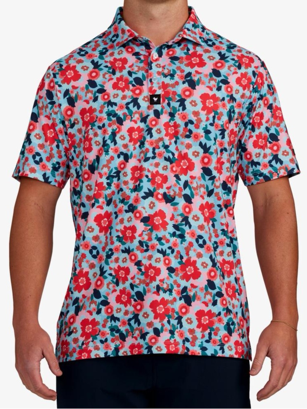 Bad Birdie Floral Polo in Red and Light Blue